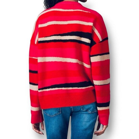 Diane von Furstenberg XL Wool Sweater Red Pink Stripe Crewneck Knit Fall Winter - Picture 4 of 9